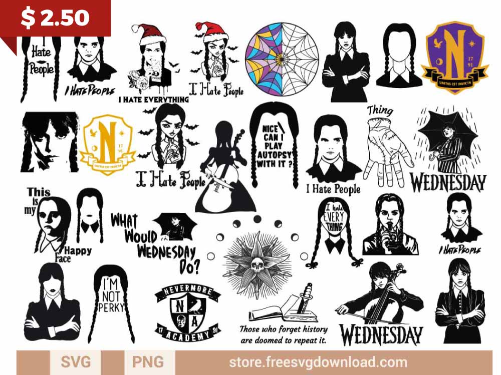 Wednesday Free SVG & PNG Addams Family cut files | Free SVG Download