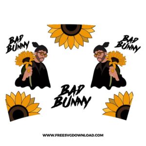 Bad Bunny Sunflower Starbucks Wrap SVG & PNG , Free Download,  SVG for Cricut Design Silhouette, Bad Bunny logo SVG