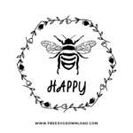 Wreath bee happy SVG & PNG free cut files download