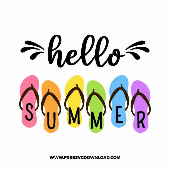 Hello summer flip flop SVG free cut files, free svg files for cricut, free svg images, free svg for cricut, flip flops free svg, hello summer free svg, summer clipart, rainbow free svg, summer png,