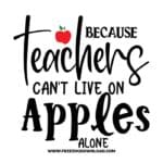 Because teachers can't live on apples alone SVG & PNG, SVG Free Download, SVG for Cricut Design Silhouette, teacher svg, school svg, kindergarten svg, teacher life svg, teaching svg, graduation svg