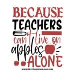 Because teachers can't live on apples alone 3 SVG & PNG, SVG Free Download, SVG for Cricut Design Silhouette, teacher svg, school svg, kindergarten svg, teacher life svg, teaching svg, graduation svg