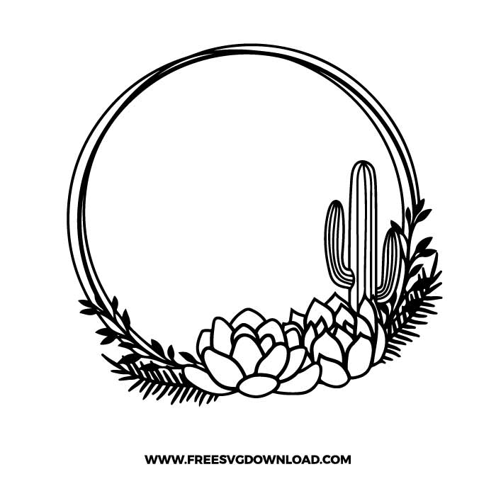 Cactus wreath SVG & PNG, SVG Free Download, SVG for Cricut Design Silhouette, svg files for cricut, flower svg, summer svg, tropical svg, floral svg, succulent svg, beach svg, plant svg, cactus png, gardening svg, desert svg, boho svg