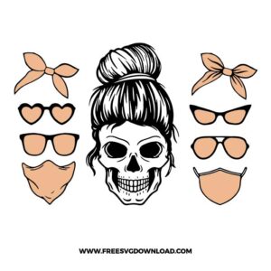 Messy Bun Skull Mom Free SVG File