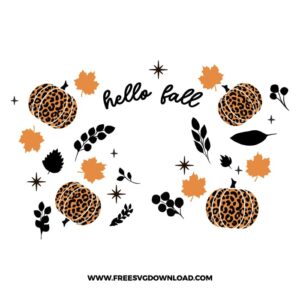 Hello fall Starbucks Wrap free SVG & PNG, SVG Free Download, SVG for Cricut Design Silhouette, fall svg, leaf svg, flower svg, starbucks svg