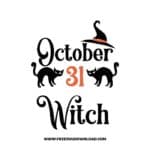 October 31 Witch free SVG & PNG, SVG Free Download,  SVG for Cricut Design Silhouette, svg files for cricut, halloween free svg, spooky svg