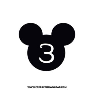 Mickey Head Number 3 SVG & PNG, SVG Free Download, svg files for cricut, svg files for Silhouette, mickey mouse svg, disney svg