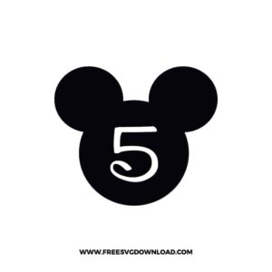 Mickey Head Number 5 SVG & PNG, SVG Free Download, svg files for cricut, svg files for Silhouette, mickey mouse svg, disney svg