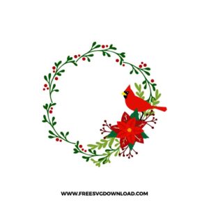Cardinal Wreath Free SVG & PNG, SVG Free Download, svg files for cricut, christmas free svg, christmas ornament svg