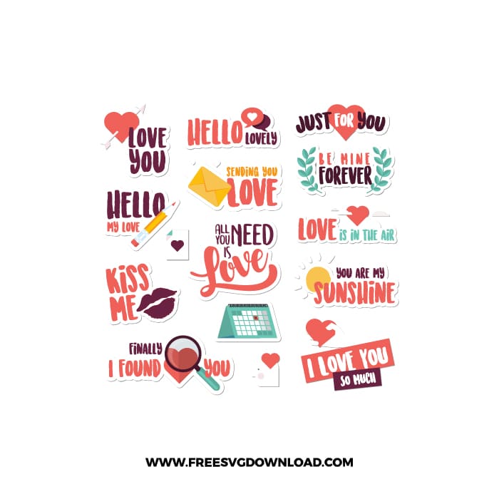 Valentine Sticker Bundle 6 SVG & PNG, SVG Free Download, SVG for Cricut Design, love svg, valentines day svg, be my valentine svg