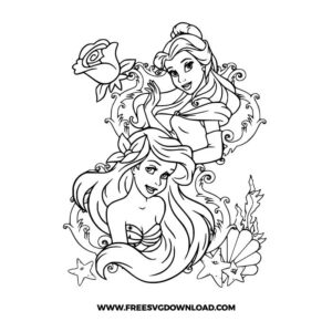 Ariel and Belle SVG & PNG, SVG Free Download, SVG files for Cricut, disney svg, disney princess svg, princess svg, disneyland svg, ariel free svg, ariel png, mermaid svg, little mermaid free svg