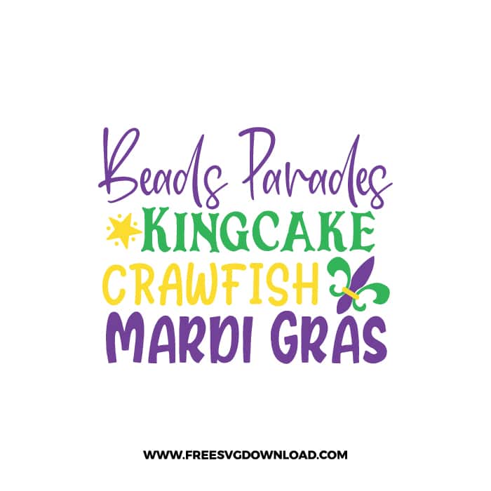 Beads Parades Kingcake Crawfish Mardi Gras SVG & PNG, SVG Free Download,  SVG files for cricut, mardi gras free svg, mardi gras png