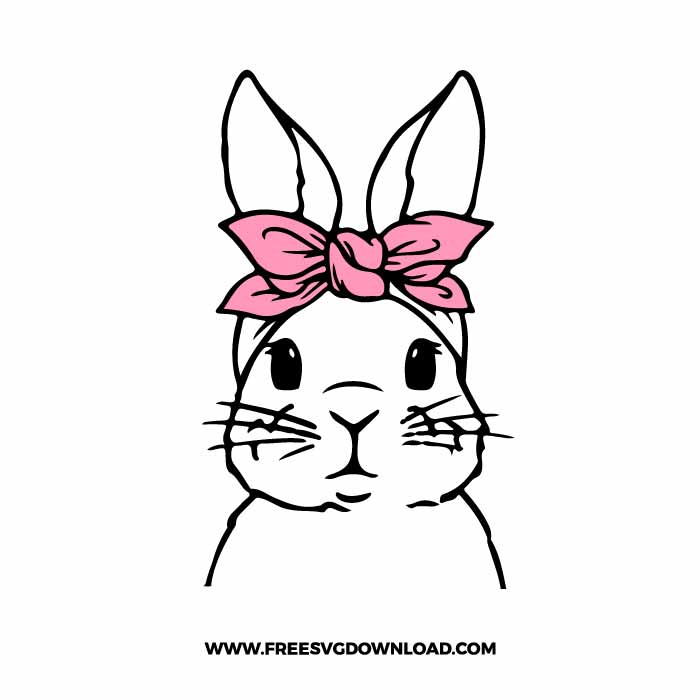 Bandana Bunny SVG PNG, SVG Free Download, SVG files for Cricut, rabbit silhouette, rabbit png, easter svg, easter bunny svg, bunny cut files, bunny face svg, happy easter svg, bunny ears free svg