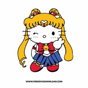 Hello Kitty Sailor Moon SVG & PNG, SVG Free Download, SVG for Cricut Design Silhouette, svg files for cricut, sailor moon cat svg, sailor moon wand svg, luna sailor moon svg, anime svg, hello kitty free svg
