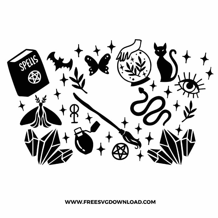 Celestial Starbucks Wrap SVG & PNG, SVG Free Download, SVG files for cricut, starbucks wrap svg, starbucks free svg, witchcraft svg, celestial svg, star svg, witchy svg, spell svg, snake svg, broom svg, butterfly svg, gems svg