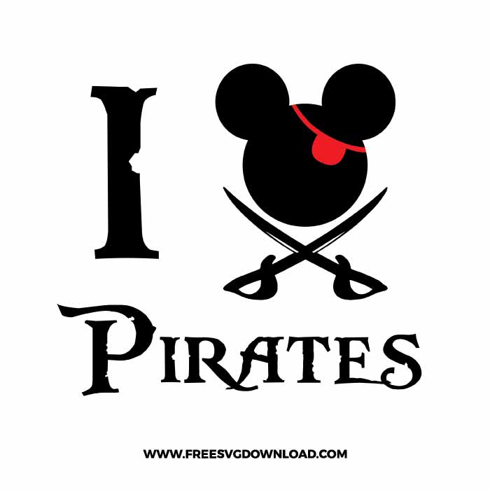 Mickey I love pirates SVG & PNG, SVG Free Download, SVG for Silhouette, svg files for cricut, separated svg, disney svg, mickey mouse free svg, minnie mouse free svg, summer svg, cruise svg, vacation svg