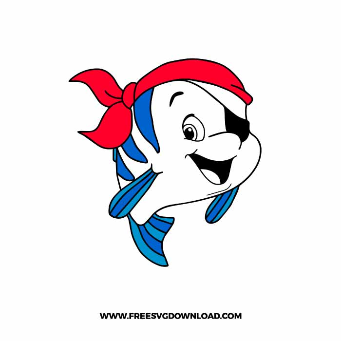 Little Mermaid Flounder as Pirate SVG & PNG, SVG Free Download, SVG for Silhouette, svg files for cricut, separated svg, disney svg, little mermaid free svg, ariel svg, disney princess svg
