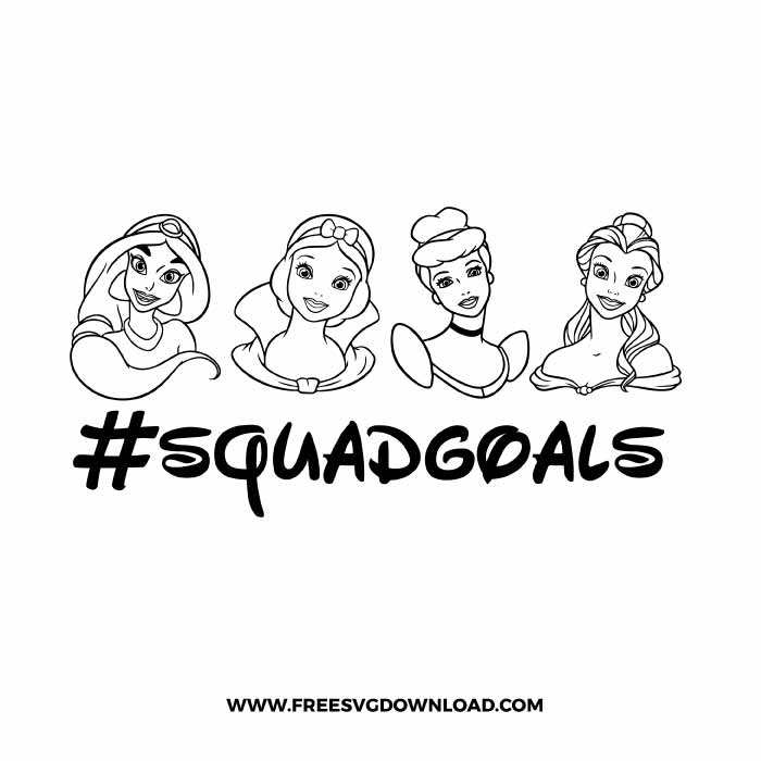 Squadgoals Outline Princess SVG & PNG, SVG Free Download, svg files for cricut, svg files for Silhouette, separated svg, trending svg, disney svg, disney princess svg, princess svg, disneyland svg, belle svg, cinderella svg, snow white svg, jasmine svg