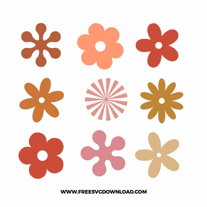 Retro Flowers SVG & PNG, SVG Free Download,  svg files for cricut, flower svg, floral svg, plant svg, gardening svg, boho svg, spring svg, retro svg, daisy svg