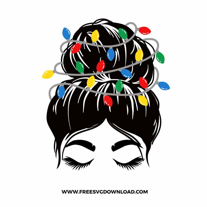 Messy Bun Christmas Lights SVG & PNG, SVG Free Download, svg files for cricut, separated svg, trending svg, Merry Christmas SVG, holiday svg, Santa svg, snow flake svg, candy cane svg, Christmas tree svg, Christmas ornament svg, Christmas quotes, mom life svg, mom life christmas svg, christmas lights svg
