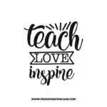 Teach Love Inspire 5 Free SVG & PNG, SVG Free Download,  SVG for Cricut Design Silhouette, teacher svg, school svg, kindergarten svg, pencil svg, first grade svg, second grade svg, back to school svg, school supply svg, rainbow svg, apple svg