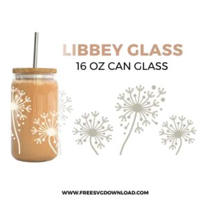 Dandelion Can Glass SVG & PNG, SVG Free Download, svg files for cricut, flower svg, floral svg, plant svg, gardening svg, spring svg, libbey glass svg, can glass svg free