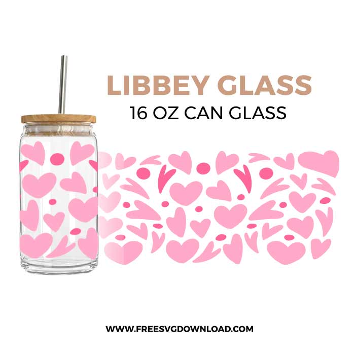 Hearts Libbey Can Glass SVG & PNG, SVG Free Download, svg files for cricut, love svg, valentines day svg, xoxo svg, libbey glass svg, can glass svg free