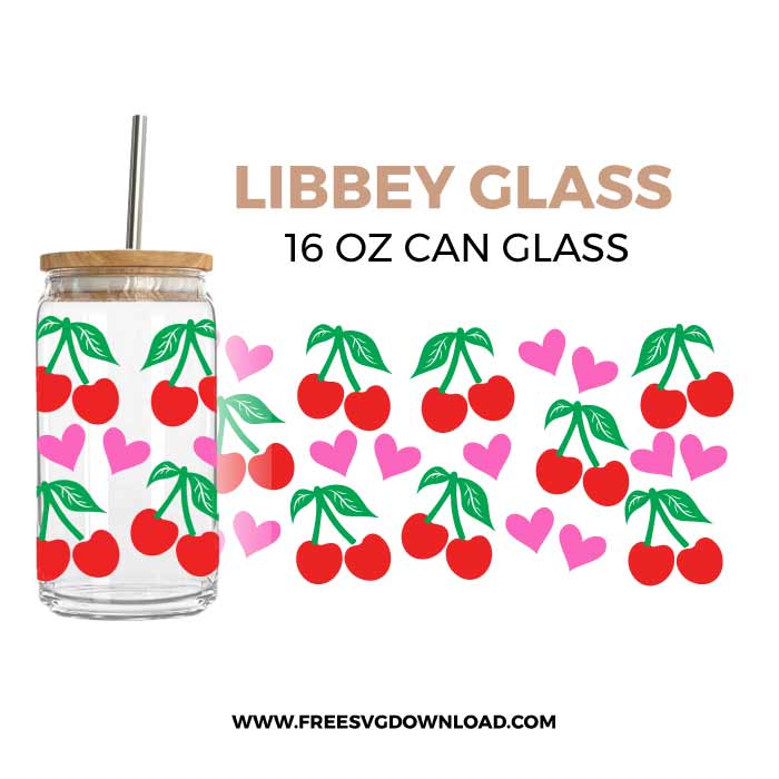 Cherry Libbey Can Glass SVG & PNG, SVG Free Download, svg files for cricut, libbey glass svg, can glass svg free, summer svg, lemon svg, summer vibe svg, fruit svg, heart svg, love svg