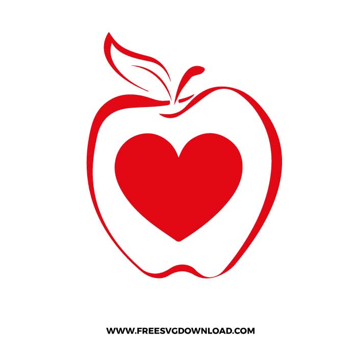 Apple with Heart SVG & PNG, SVG Free Download, SVG files for Cricut , teacher svg, school svg, kindergarten svg, pencil svg, first grade svg, second grade svg, back to school svg, school supply svg, rainbow svg, apple svg