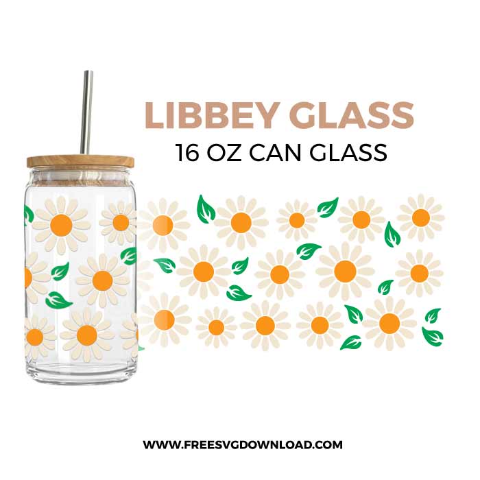 Daisy Libbey Can Glass SVG & PNG, SVG Free Download, svg files for cricut, libbey glass svg, can glass svg free, summer svg, spring svg, flower svg, floral svg, botanical svg, wildflower svg