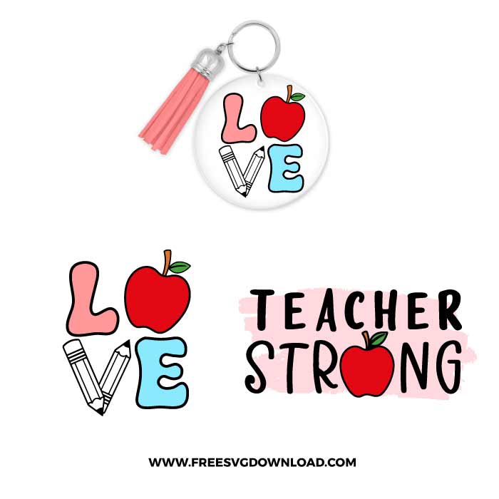 Teacher Keychain SVG free cut files, SVG Free Download, free svg files for cricut, acrylic keychain svg free, cricut keychain svg, circle keychain svg, teacher svg free, teach svg, love svg, inspire svg, school svg