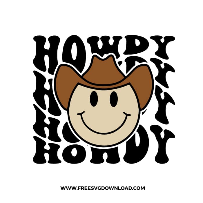 Howdy Smiley SVG & PNG, SVG Free Download, svg files for cricut, cowboy free svg, cowgirl svg, western svg, rodeo svg, country svg, cowboy boots svg, southern svg, farm life svg, country life svg, country house svg, farmhouse svg, howdy svg, texas svg