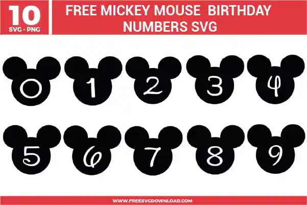 Mickey Mouse Birthday Numbers Free SVG Files