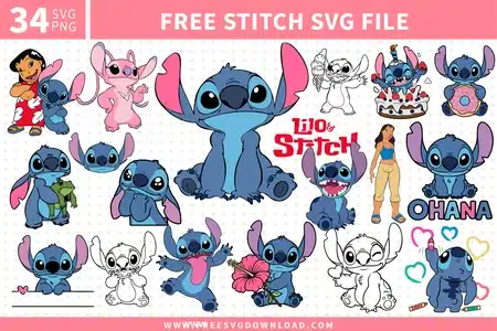 Free Stitch SVG PNG files bundle mobile - 34 designs including Lilo, Angel, Ohana and more for Cricut and Silhouette free download