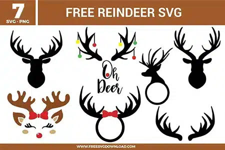 Diverse collection from the Reindeer SVG bundle including antler monograms and "Oh Deer" text as free svg files for Christmas DIY.