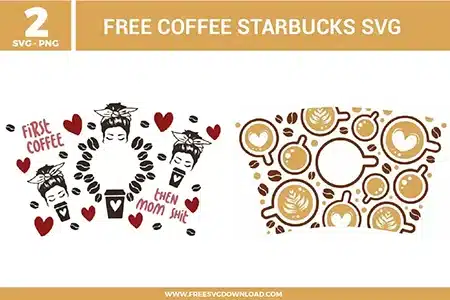 Collection of 5 free svg files featuring colorful cow print full patterns scaled specifically for 24oz Starbucks cold cups. The graphics showcase animal pattern designs in a variety of color palettes including a classic black and white Holstein cow spot wrap, a brown and cream country western variant, a vibrant neon pink and white girly style, a pastel purple and white layout, and a soft mint green and white cow print template, all configured with a central circular logo cutout.