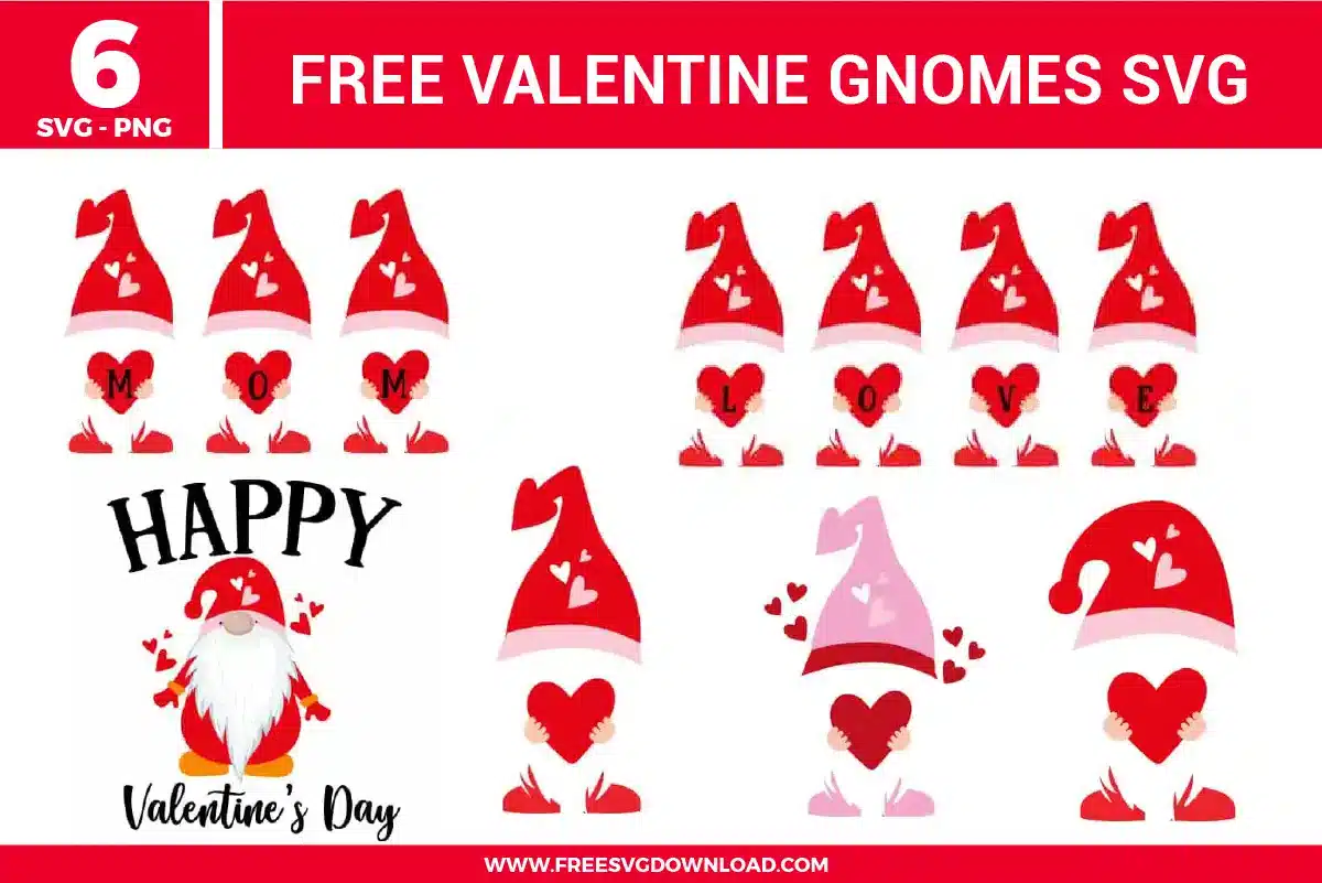 Valentine Gnomes Free SVG Files