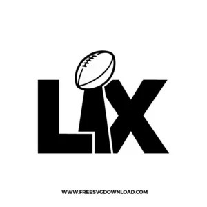 Super Bowl LIX text design with football icon in bold black lettering 2026 SVG