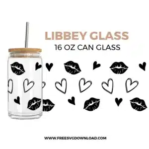 Lips and Hearts Can Glass Free SVG File