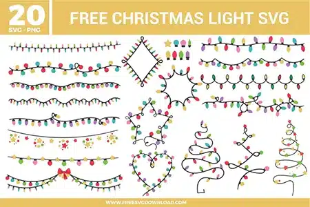 Large collection of colorful strings and festive shapes from the Christmas Lights SVG bundle, provided as free svg files for holiday borders and digital decor.