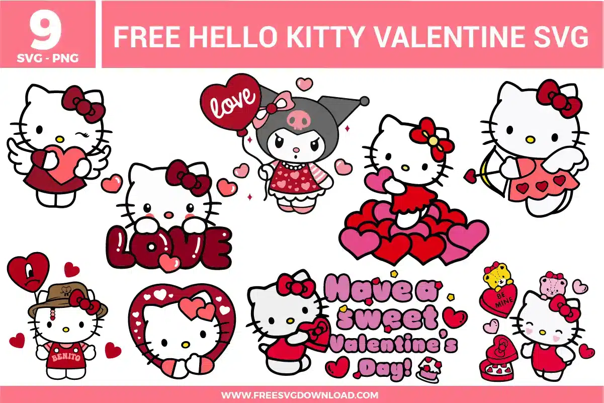 Hello Kitty Valentines Day Free SVG Files