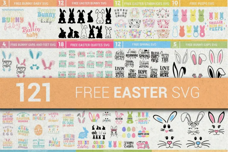 Free Easter SVG collection featuring Easter bunnies, eggs, quotes, and Starbucks wrap designs. Perfect for Cricut, Silhouette, and DIY craft projects.