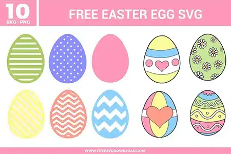 Colorful Easter egg designs with stripes, polka dots, zigzag patterns, hearts, flowers, and soft pastel shades of pink, blue, yellow, green, and purple.