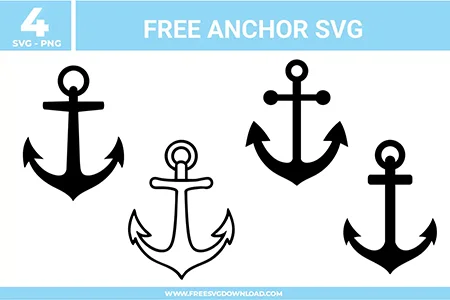 Four classic maritime designs from the Anchor SVG bundle, available as free svg files for nautical DIY projects and boat decals.