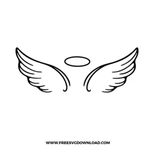 Minimalist angel wings outline SVG with halo, designed for spiritual DIY projects and simple line-art crafts.