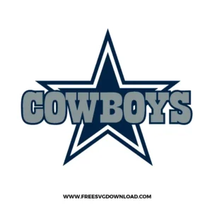 Clean and iconic Cowboys SVG design with bold gray “COWBOYS” lettering centered over the classic Dallas star outline.