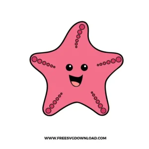 Happy pink starfish Peach with cute facial features, five arms, dotted surface detail, and a happy smiling face.