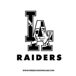 Unique LA Raiders SVG design combining the letters “LA” with an overlay of the classic Raiders face logo and bold “RAIDERS” text below.