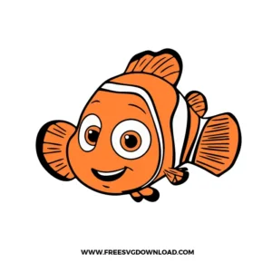 Detailed illustration of Nemo with white and orange stripes, soft shading, and raised pectoral fins.