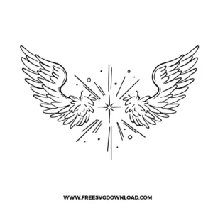 Decorative angel wings SVG with radiant starburst and spark effects, designed for uplifting or celestial-themed artwork.